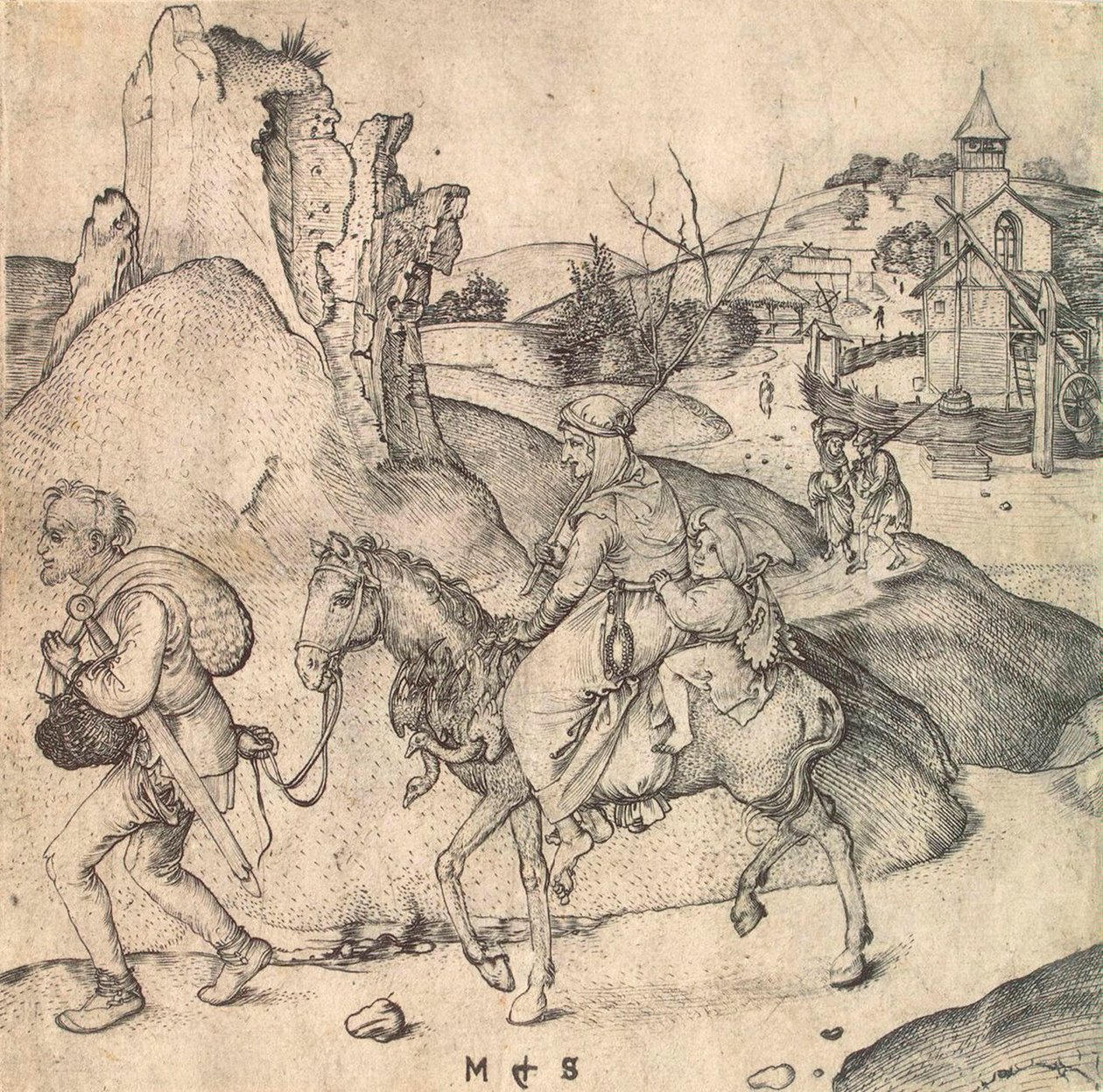 Famiglia di contadini che va al mercato, tra il 1473 e il 1475 da Martin Schongauer