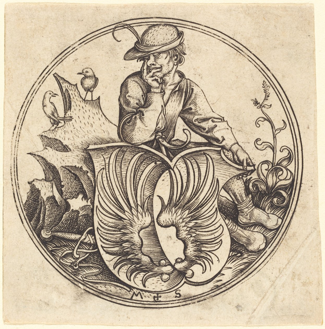 Scudo con Ali, Tenuto da Contadino da Martin Schongauer