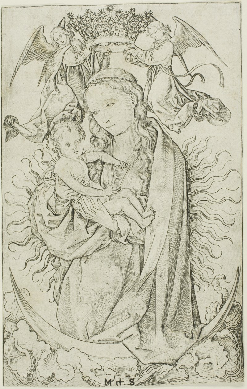 La Madonna della mezzaluna incoronata da due angeli da Martin Schongauer
