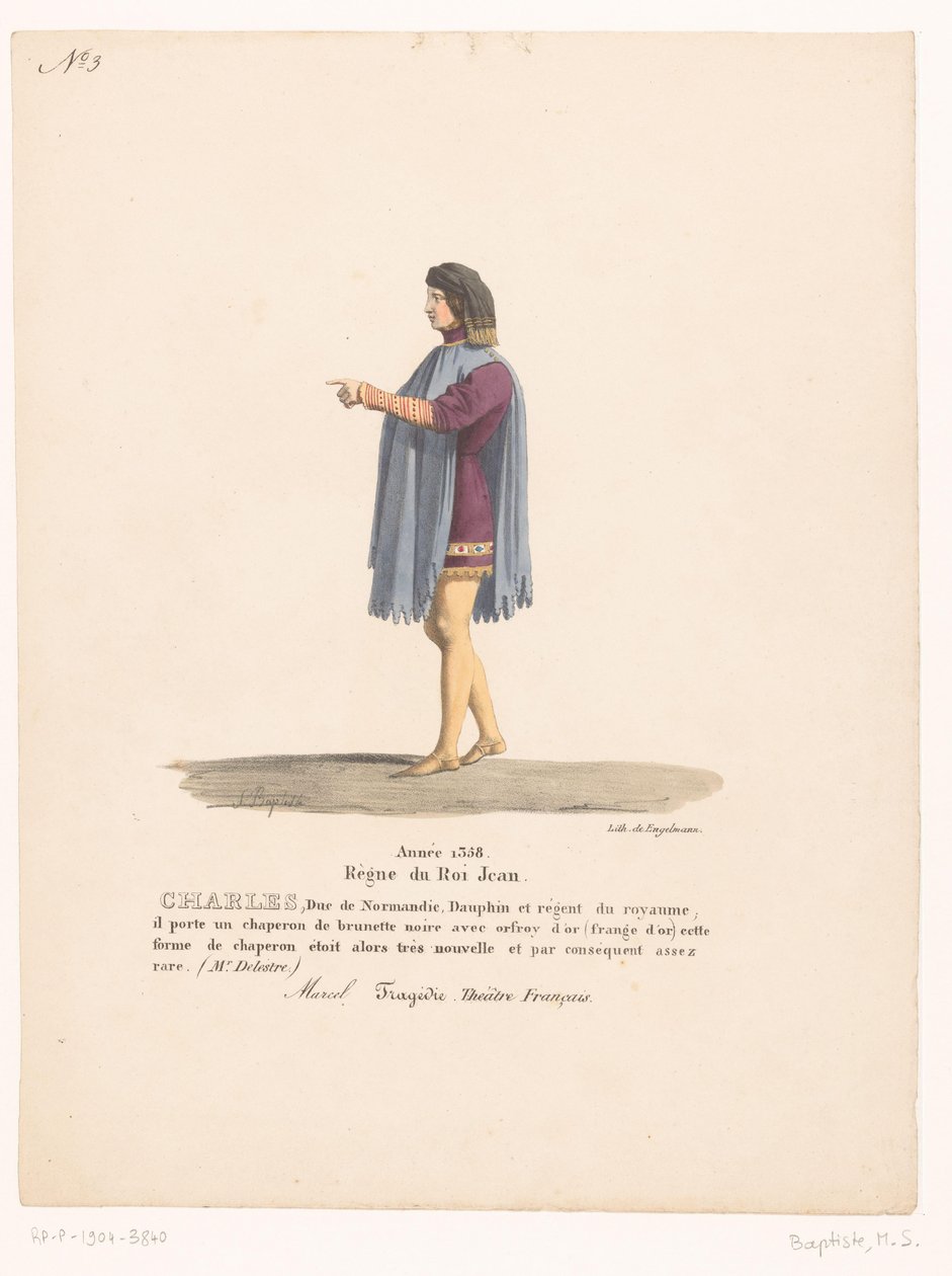 Costume del delfino Carlo di Valois dalla tragedia Marcel da Martin Sylvestre Baptiste