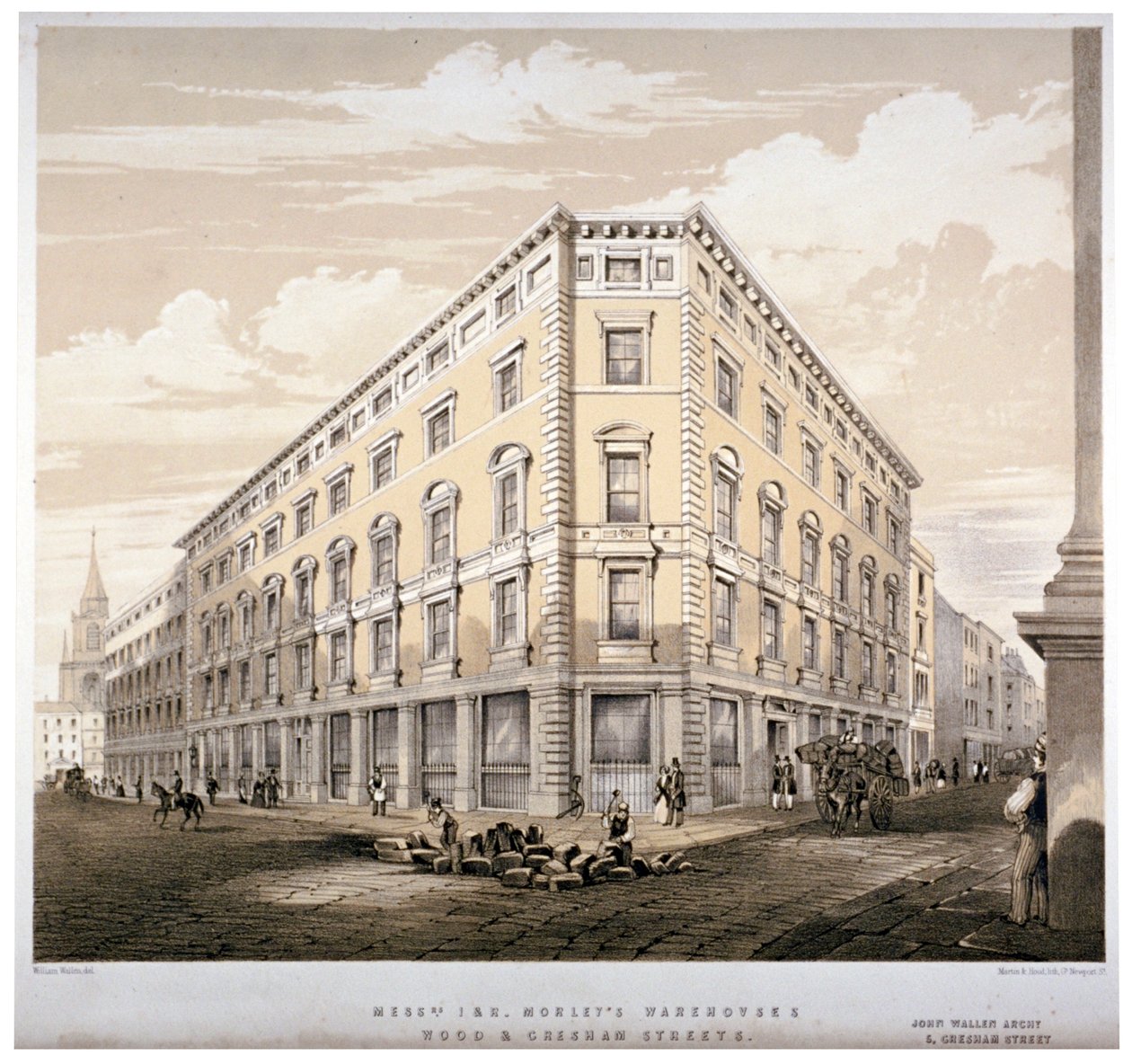 Magazzini dei signori J&R Morley, angolo tra Wood Street e Gresham Street, Londra, c. 1840 da Martin and Hood