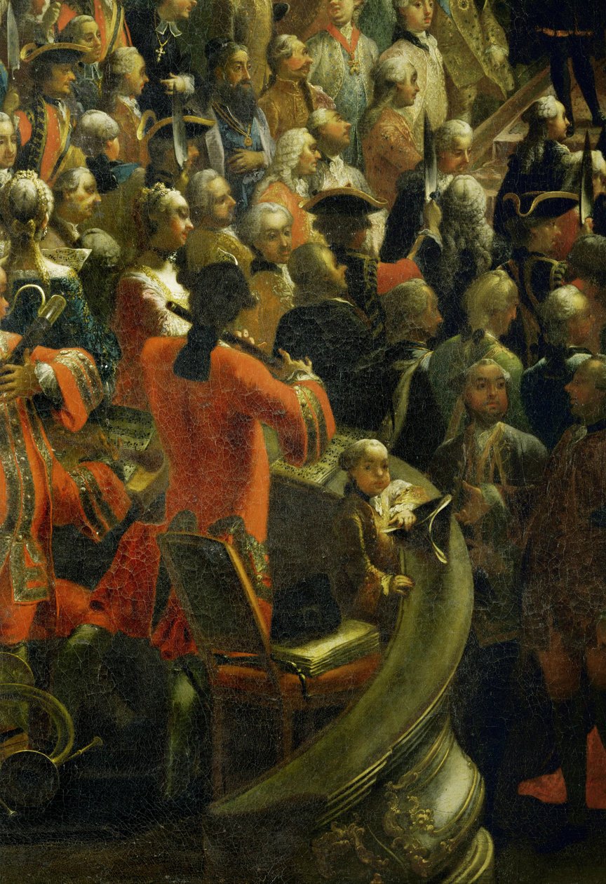 Mozart da ragazzo nel palco dei musicisti durante la cena di gala (olio su tela) da Martin van Mytens or Meytens