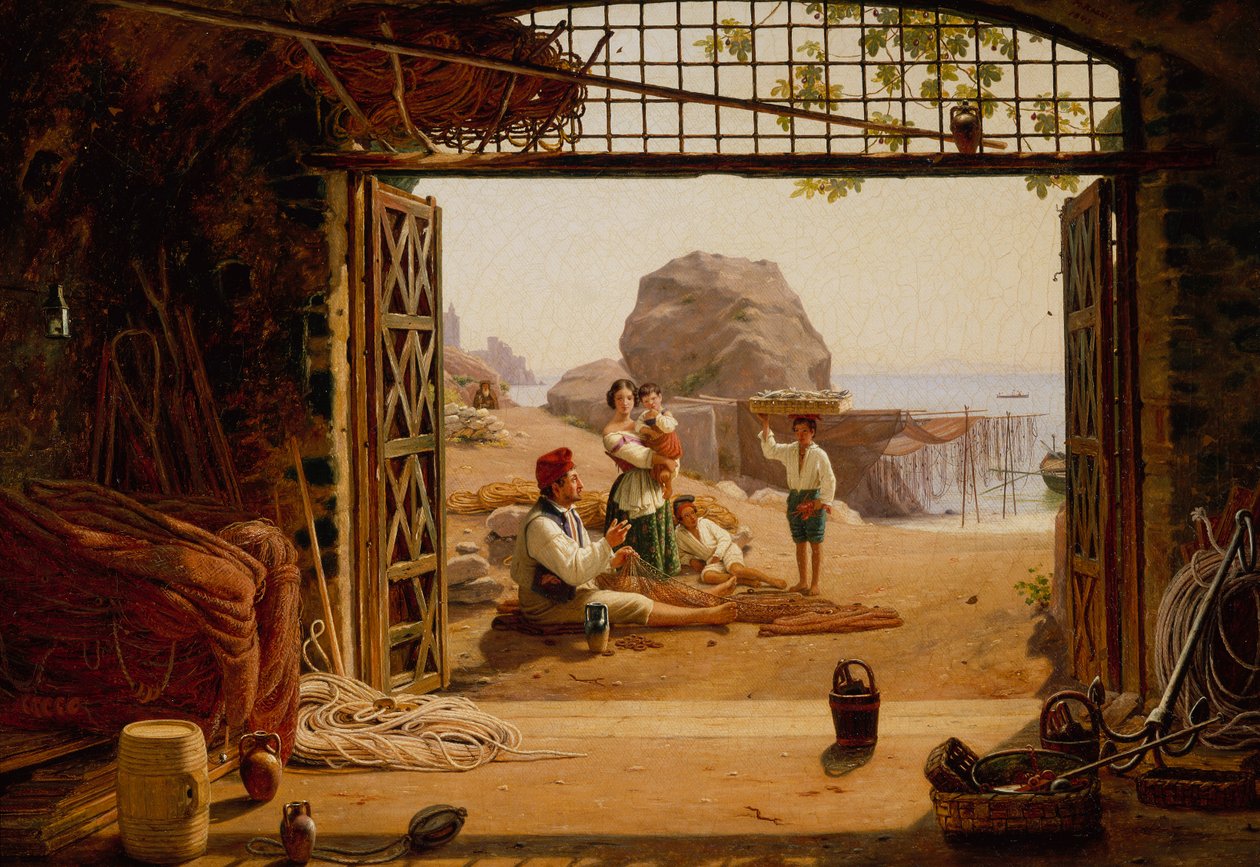 Una famiglia di pescatori napoletani da Martinus Rorbye