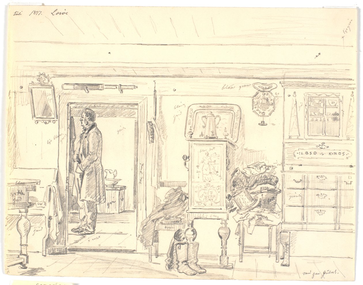 Cottage contadino con uomo in piedi, Læsø da Martinus Rørbye