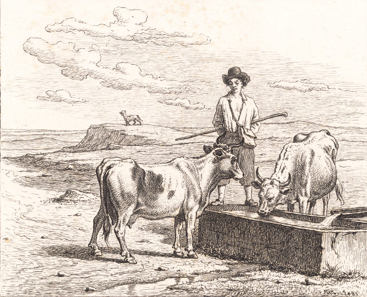 Un pastorello presso un abbeveratoio. Illustrazione per "Venticinque immagini per bambini piccoli" di Chr. Winther da Martinus Rørbye