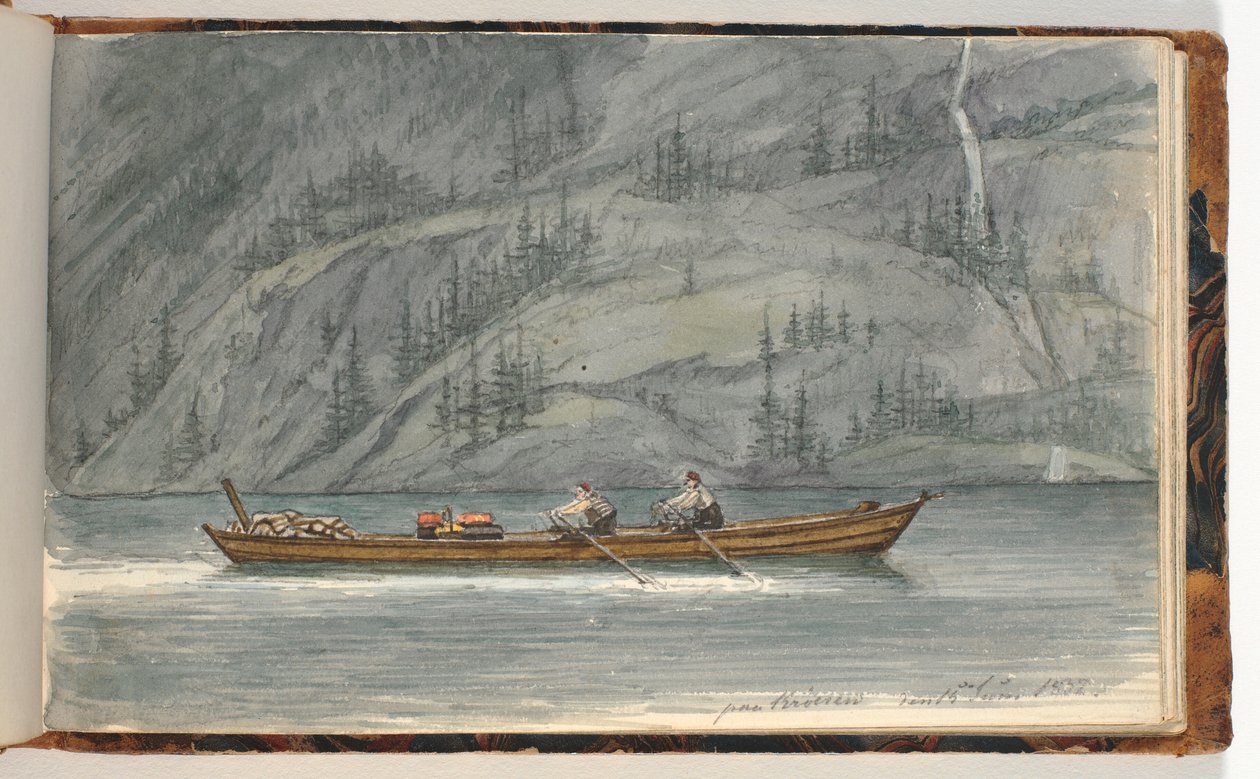Paesaggio fiordo con barca a remi. Krøderen, Norvegia da Martinus Rørbye