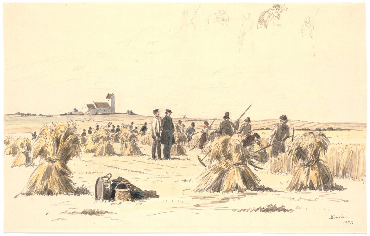 Lavoratori del raccolto nei campi da Martinus Rørbye