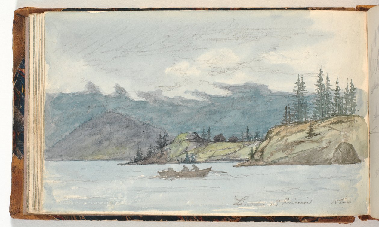 Paesaggio lacustre con una barca a remi. Il fiordo Krøderen, Norvegia da Martinus Rørbye