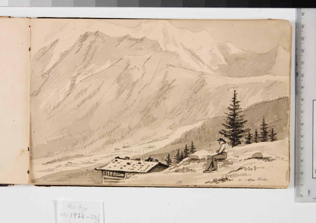 Paesaggio presso Chamonix, Francia. In primo piano un lago da Martinus Rørbye