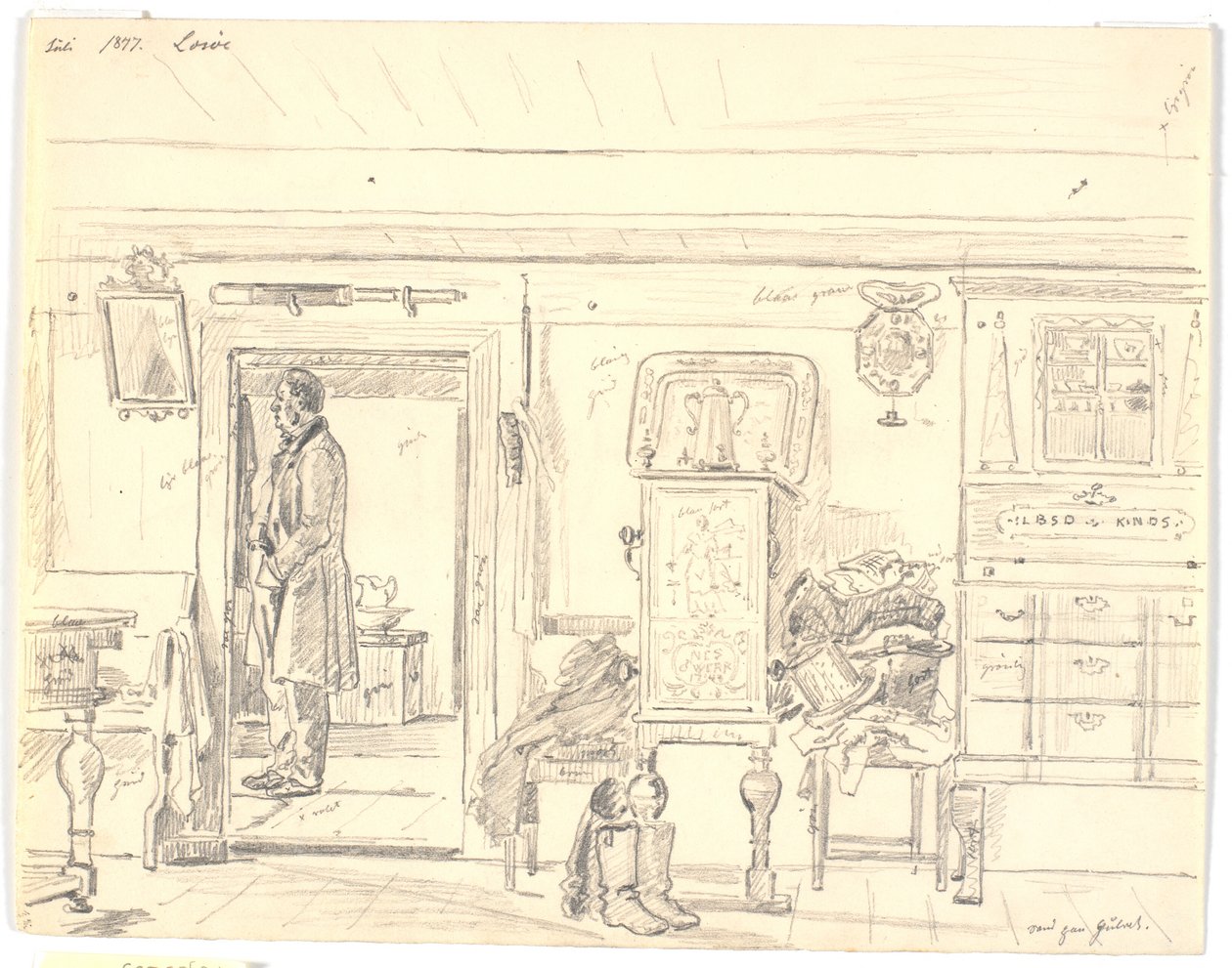 Cottage contadino con uomo in piedi, Læsø da Martinus Rørbye