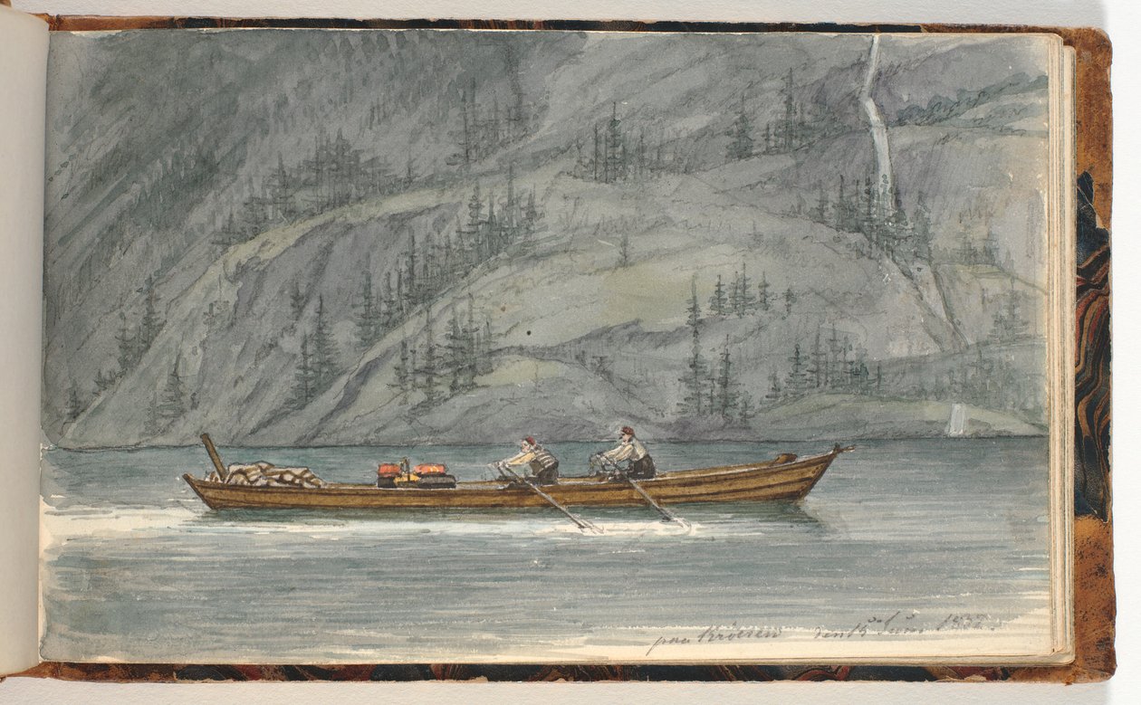 Paesaggio fiordo con barca a remi. Krøderen, Norvegia da Martinus Rørbye
