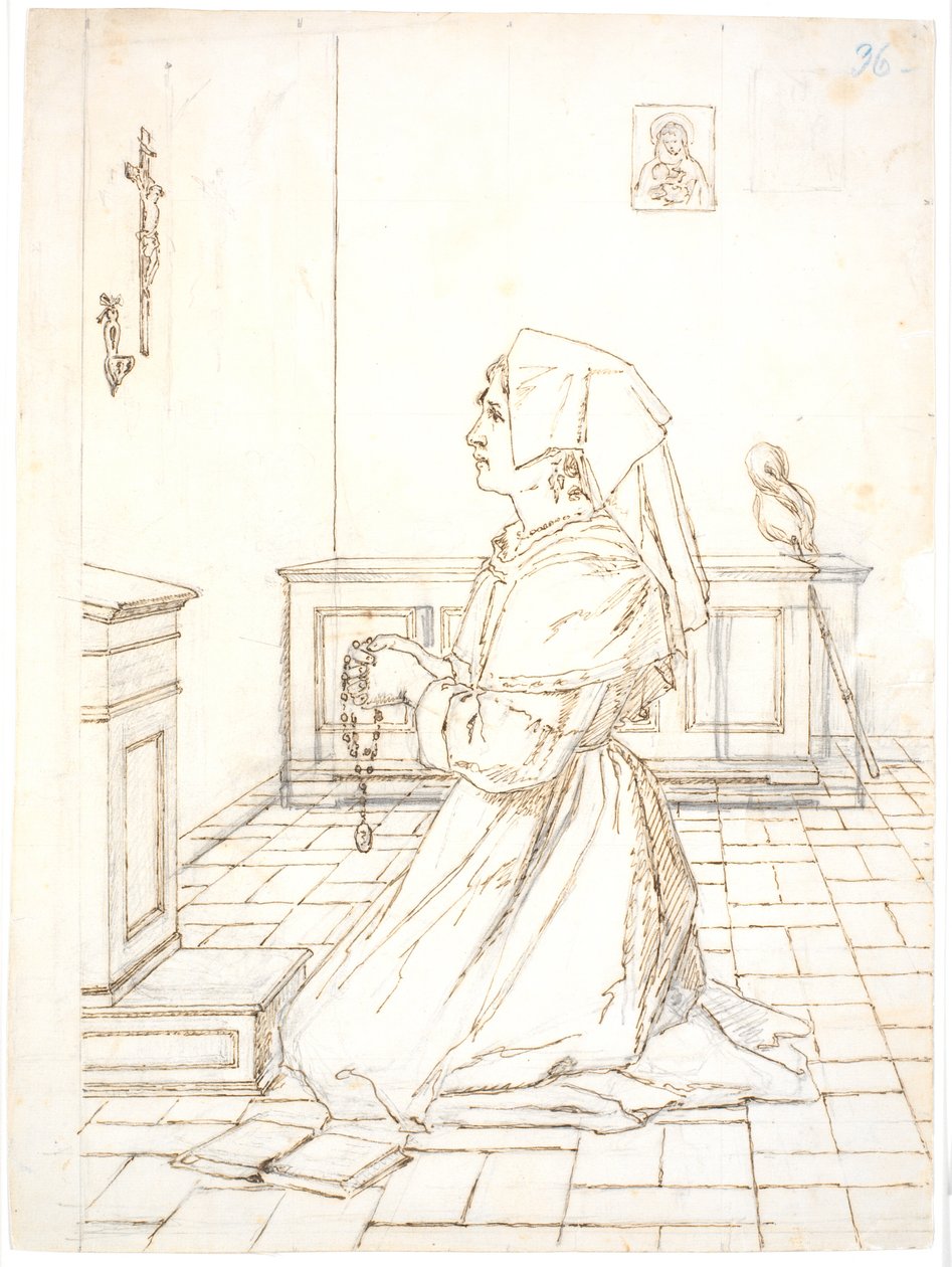 Donna inginocchiata in preghiera da Martinus Rørbye