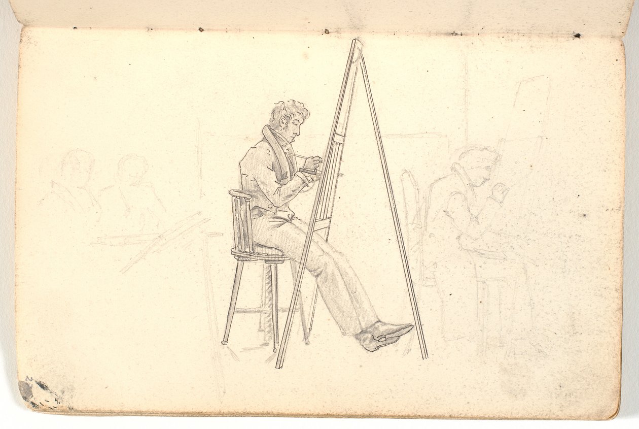 Artista al cavalletto, con schizzi di figure sullo sfondo da Martinus Rørbye