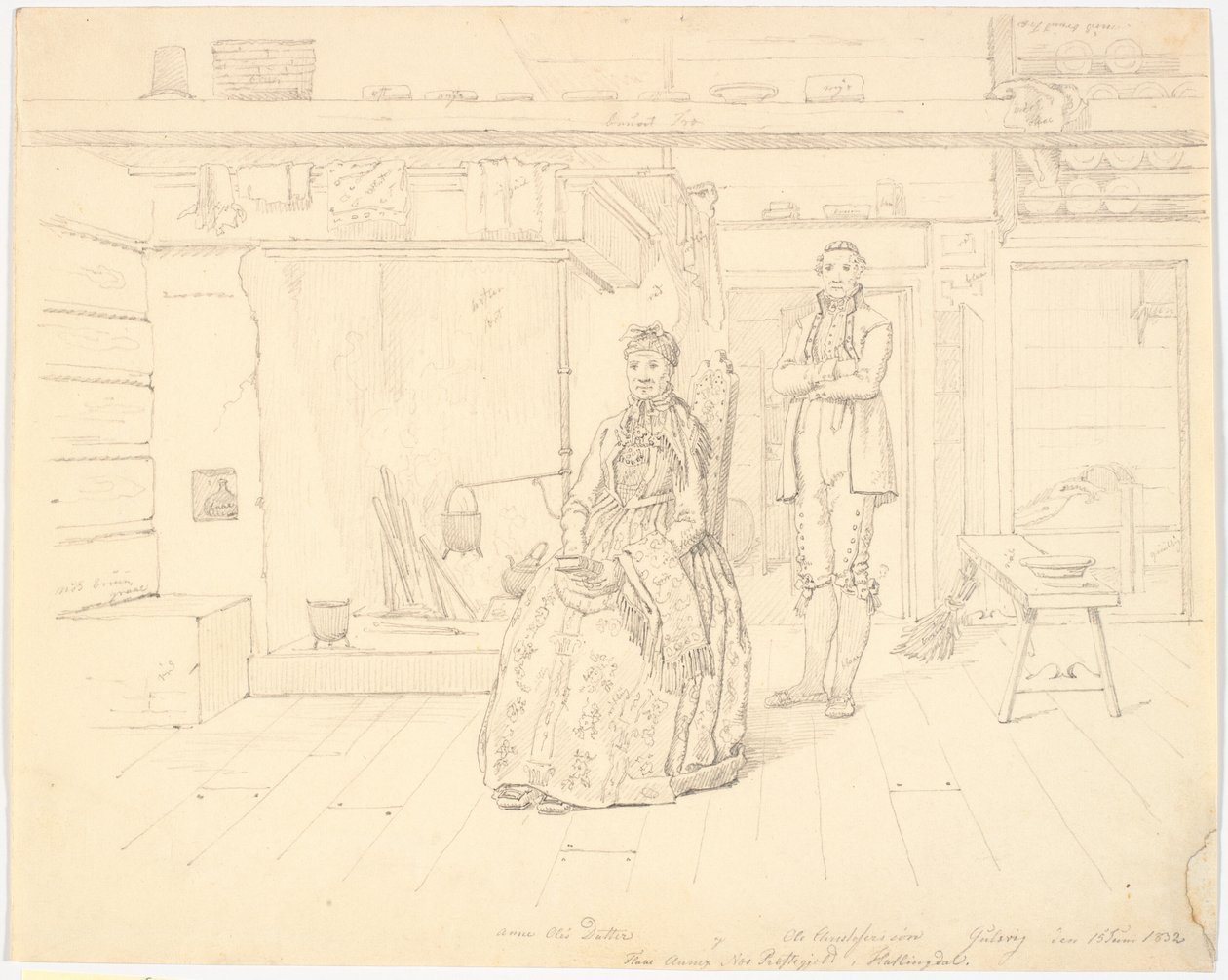 Casa contadina norvegese con "Anne Oles Datter e Ole Christofersøn Gulsvig" da Martinus Rørbye