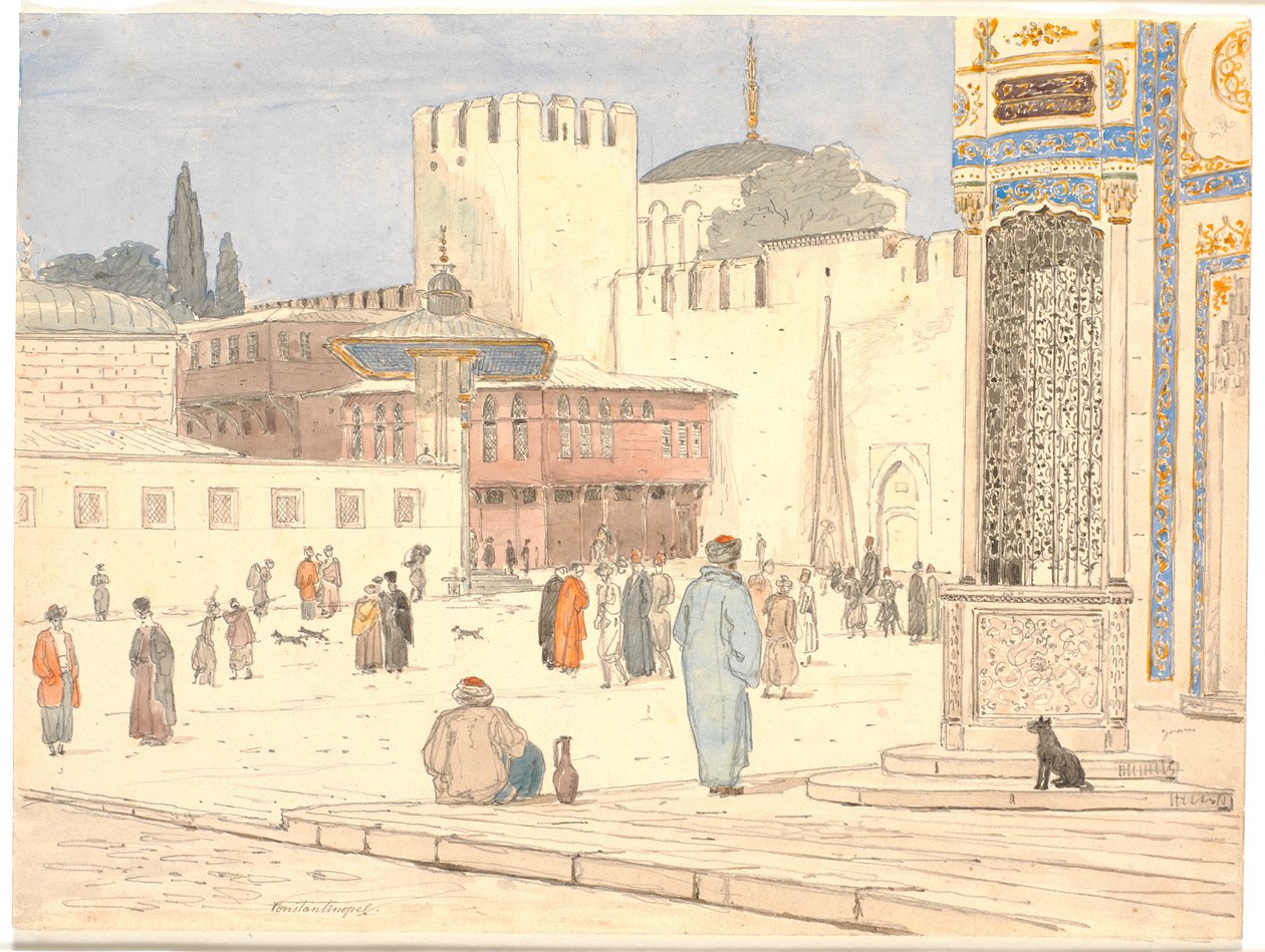 La piazza davanti a Bab-i-Hümayan a Costantinopoli da Martinus Rørbye