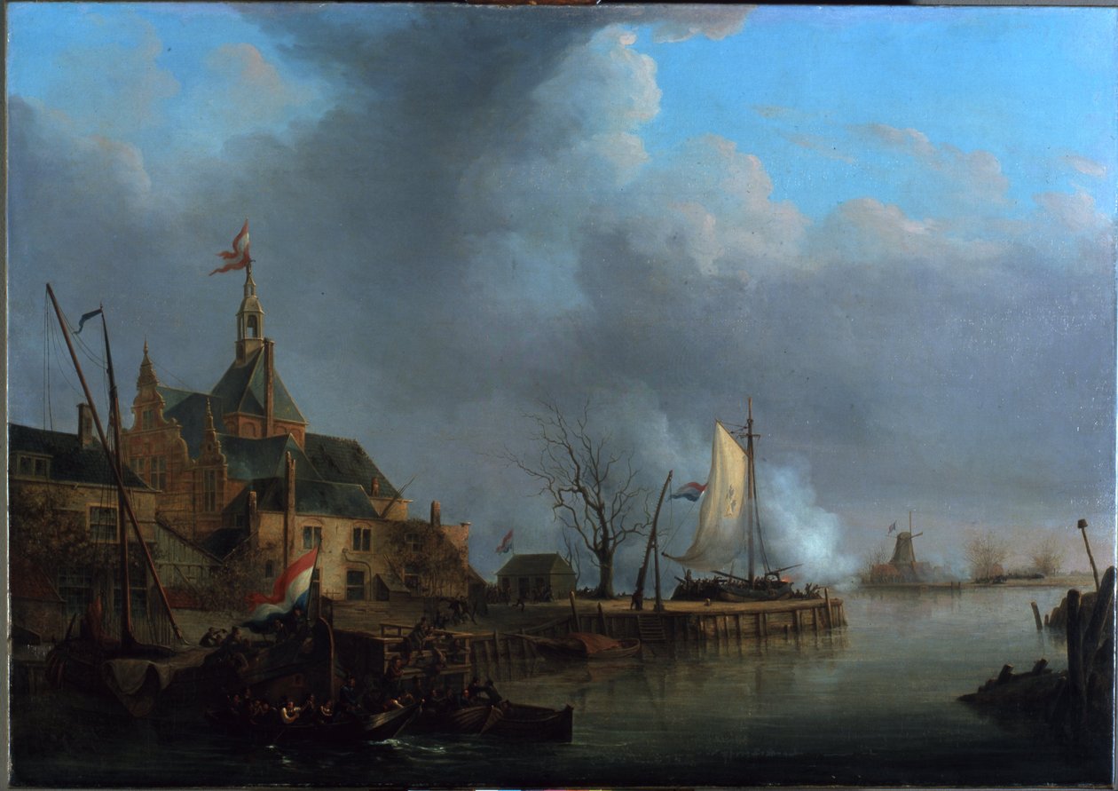 Olandese: Il bombardamento di Dordrecht da parte dei francesi il 24 novembre 1813 da Martinus Schouman