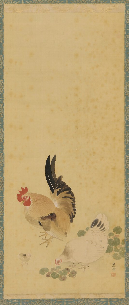 Gallo, gallina e pulcino, periodo Edo, XVIII secolo da Maruyama Okyo