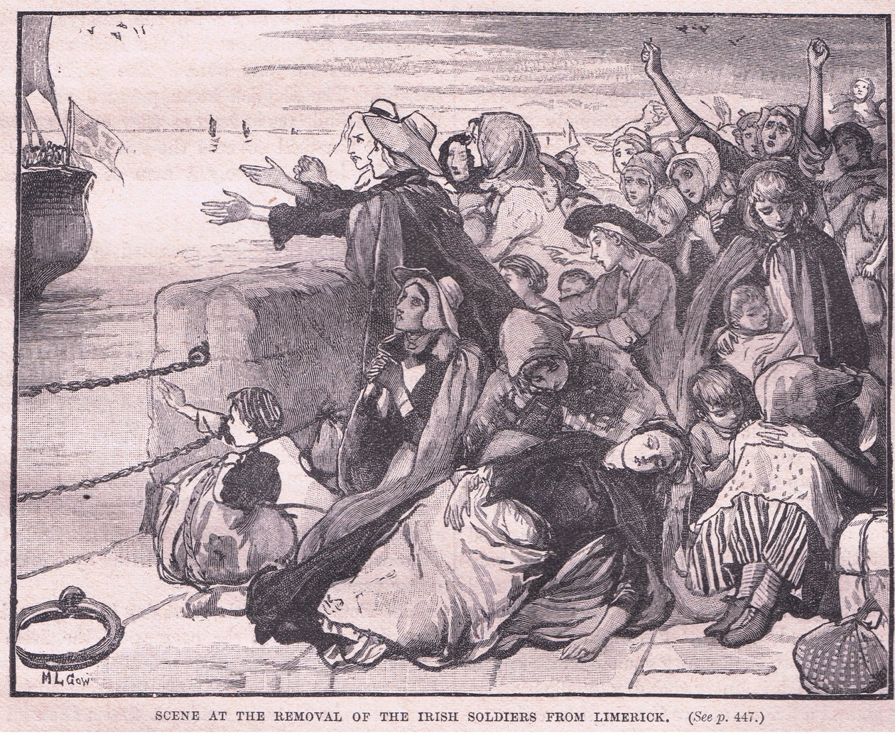 Scena della rimozione dei soldati irlandesi da Limerick da Mary L. Gow