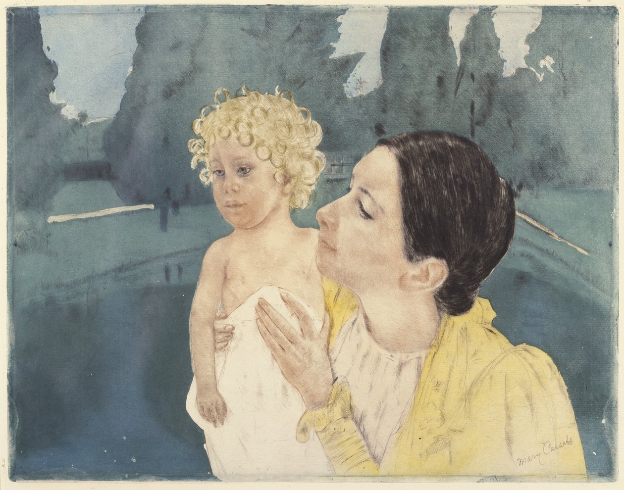 Madre e figlio davanti a una piscina, 1898 da Mary Cassatt