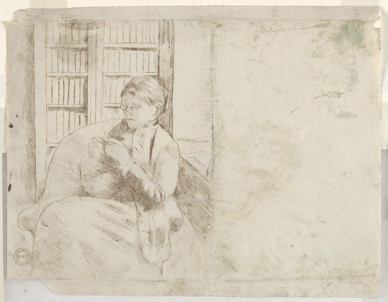 Lavorare a maglia in biblioteca verso, c. 1881 da Mary Cassatt