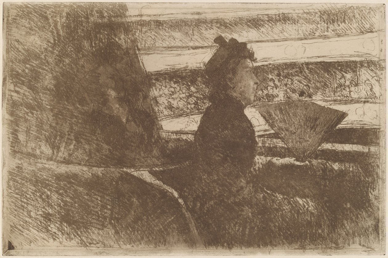 Signora in nero, in un palco, rivolta a destra, c. 1880 da Mary Cassatt