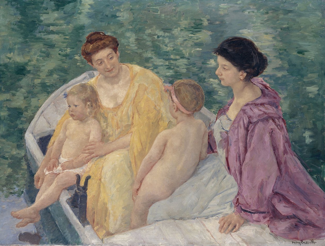 Le Bain Due madri e i loro bambini in una barca da Mary Cassatt