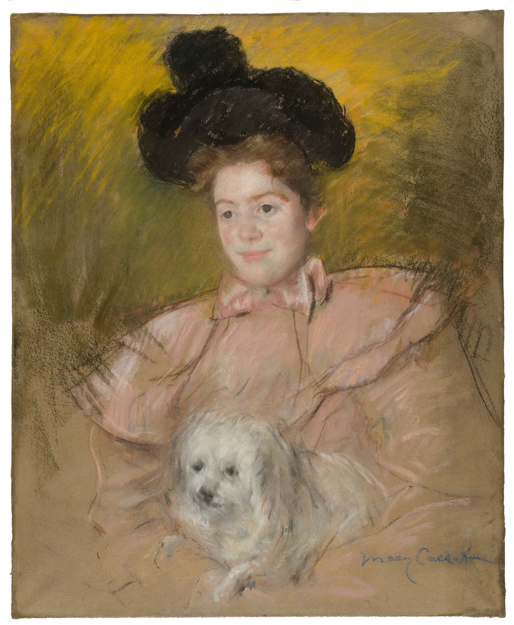 Donna in costume lampone con un cane da Mary Cassatt