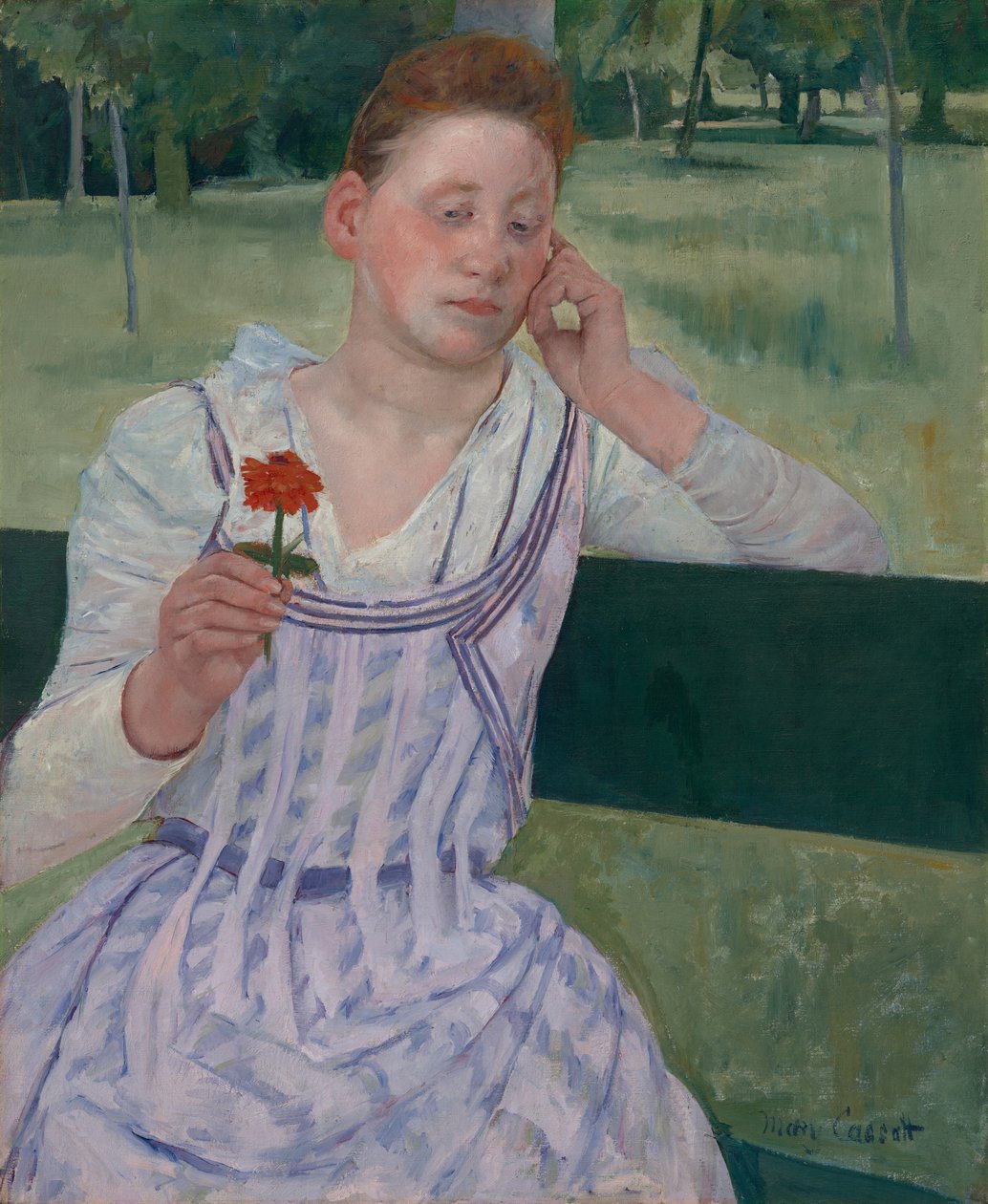 Donna con una zinnia rossa (Riflessione) da Mary Cassatt