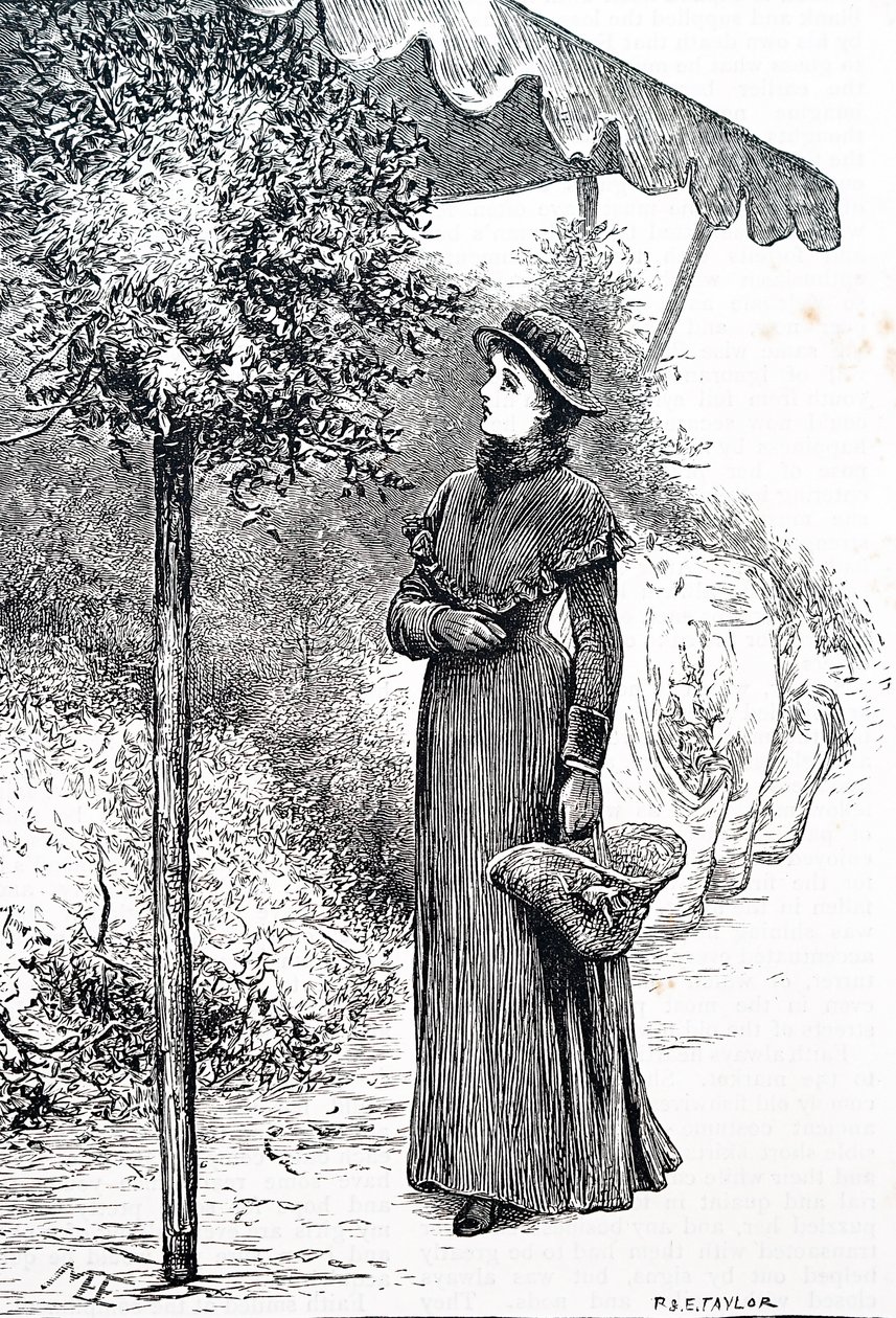 Una donna che compra agrifoglio per le decorazioni natalizie. Di Mary Ellen Edwards (1838-1934) un