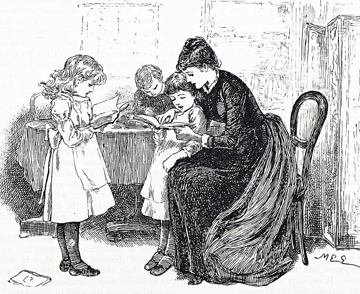 Bambini che ascoltano la lettura della madre da Mary Ellen Edwards