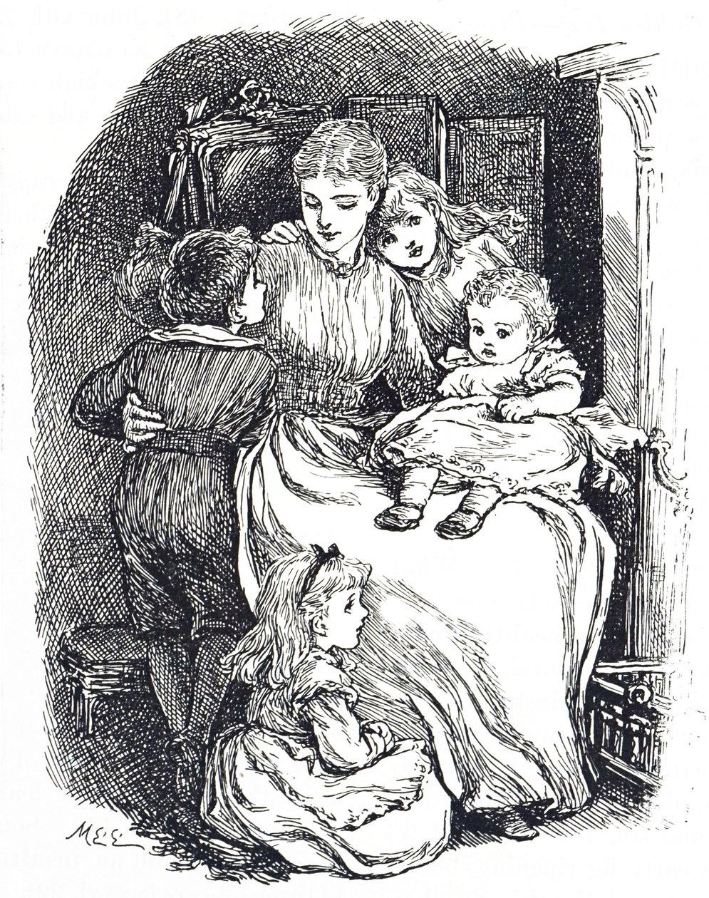 Illustrazione raffigurante una madre con i suoi figli da Mary Ellen Edwards