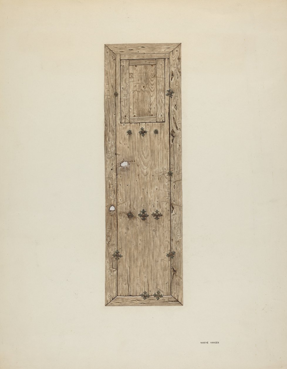 Porta con borchie di rame, una di una coppia, c. 1939 da Mary Hansen