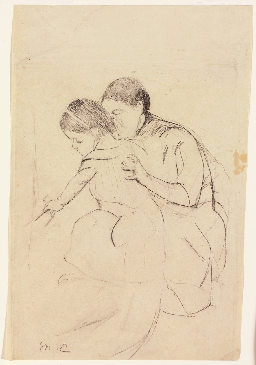 Bambino con la mano sinistra che tocca una vasca, tenuto dalla sua infermiera da Mary Cassatt