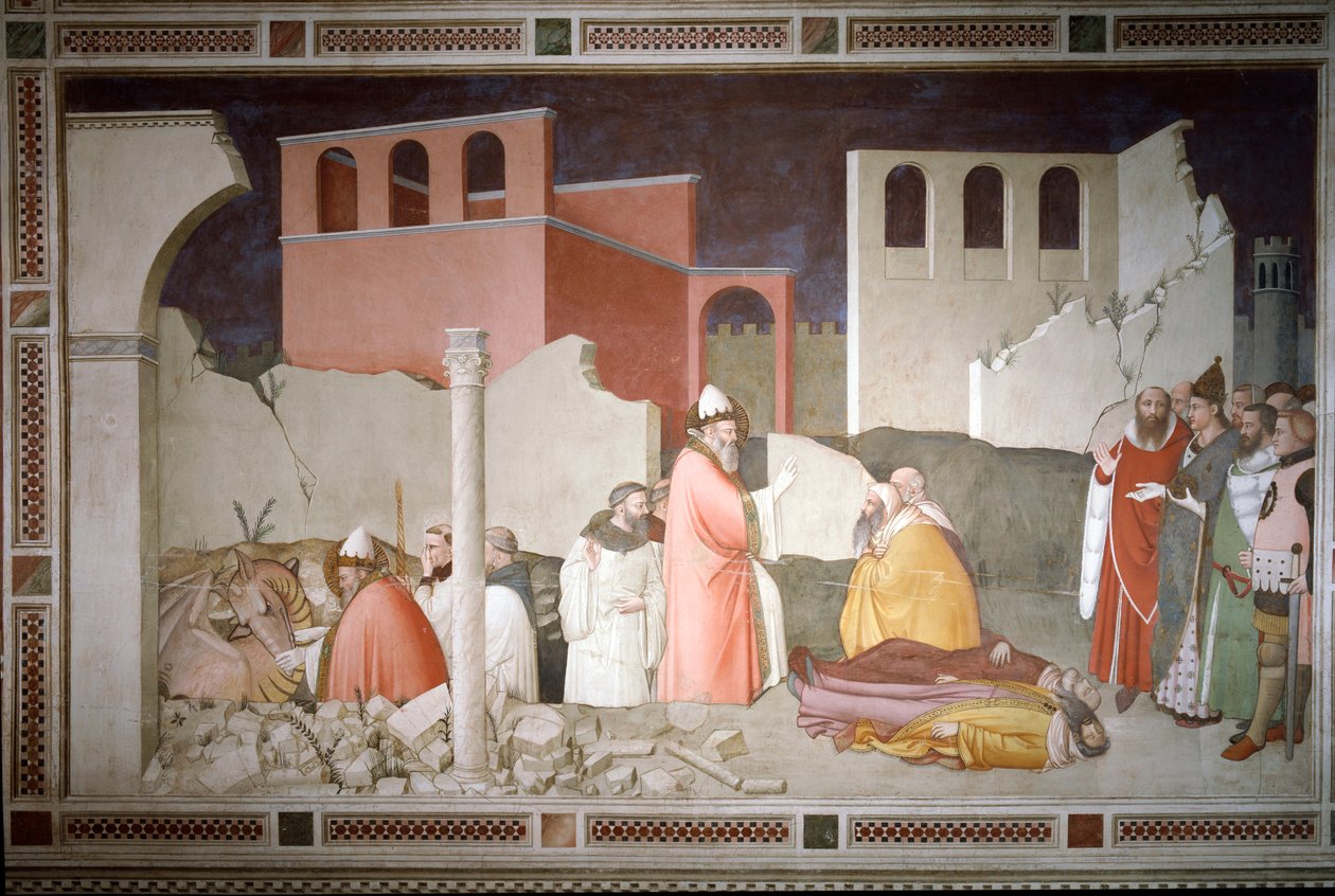 Episodi della vigilia di Capodanno: Papa San Silvestro I chiude la bocca del drago (sinistra) e resuscita due magi terrazze dal respiro del drago da Maso di Banco