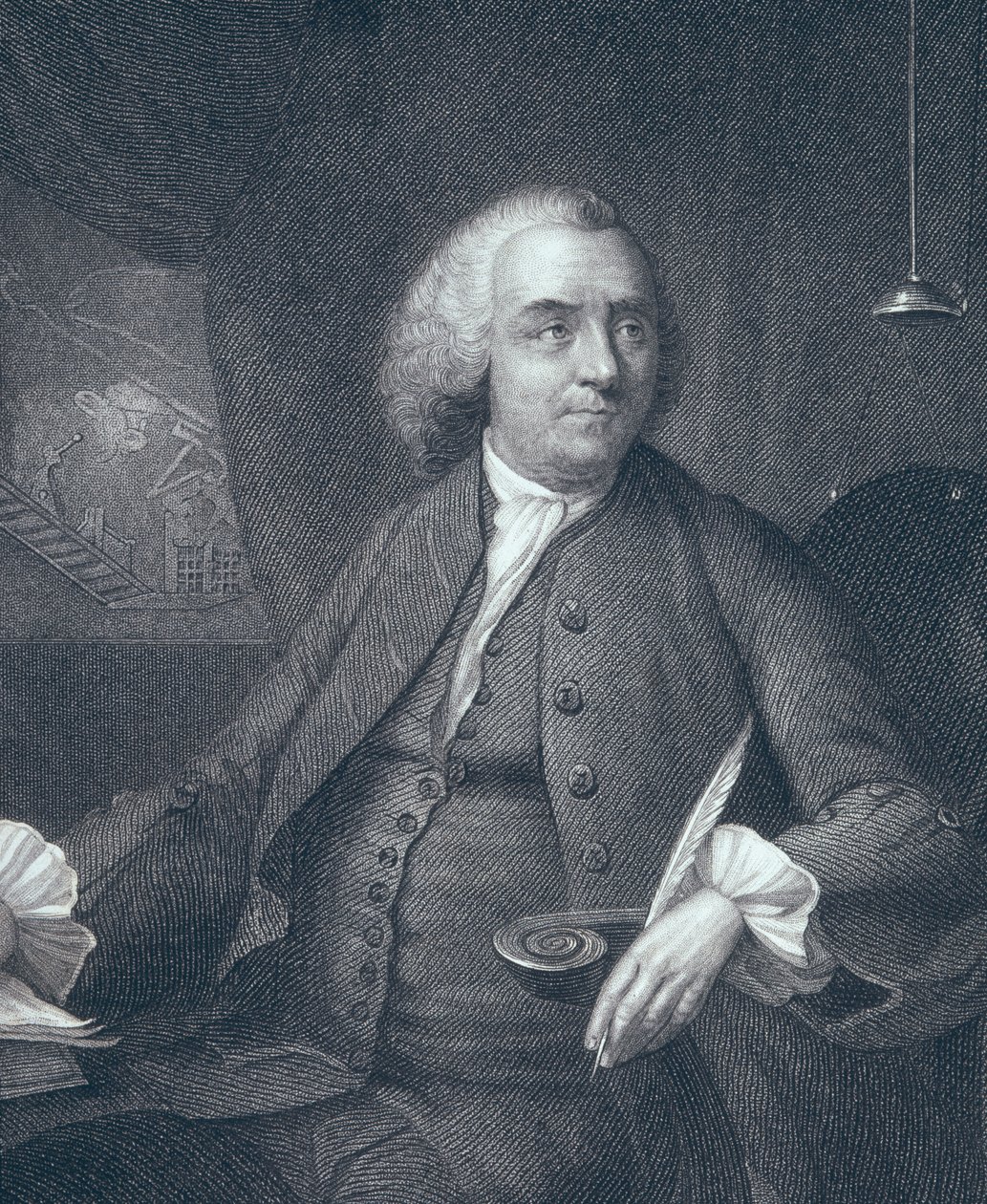 Ritratto di Benjamin Franklin, inciso da Edward Fisher da Mason Chamberlin