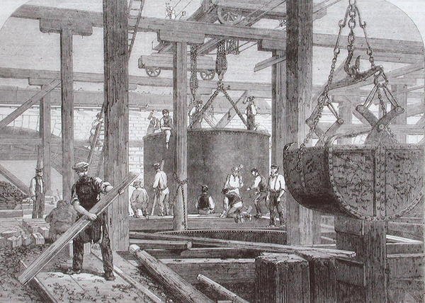 Veduta dei lavori di costruzione al Blackfriars Bridge per la London, Chatham and Dover Railway che mostra l