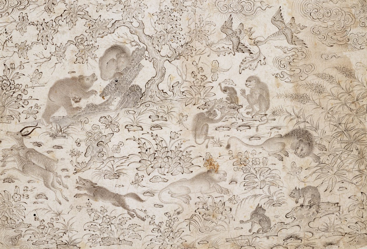 Uccelli e Bestie in un Paesaggio Fiorito da Master Muhammad Siyah Qalam