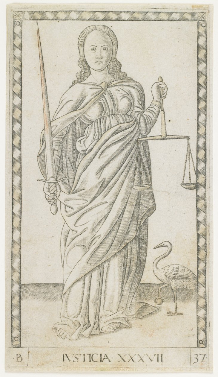 Giustizia, c.1465 (incisione arricchita con oro) da Master of the E Series Tarocchi Master of the E Series Tarocchi