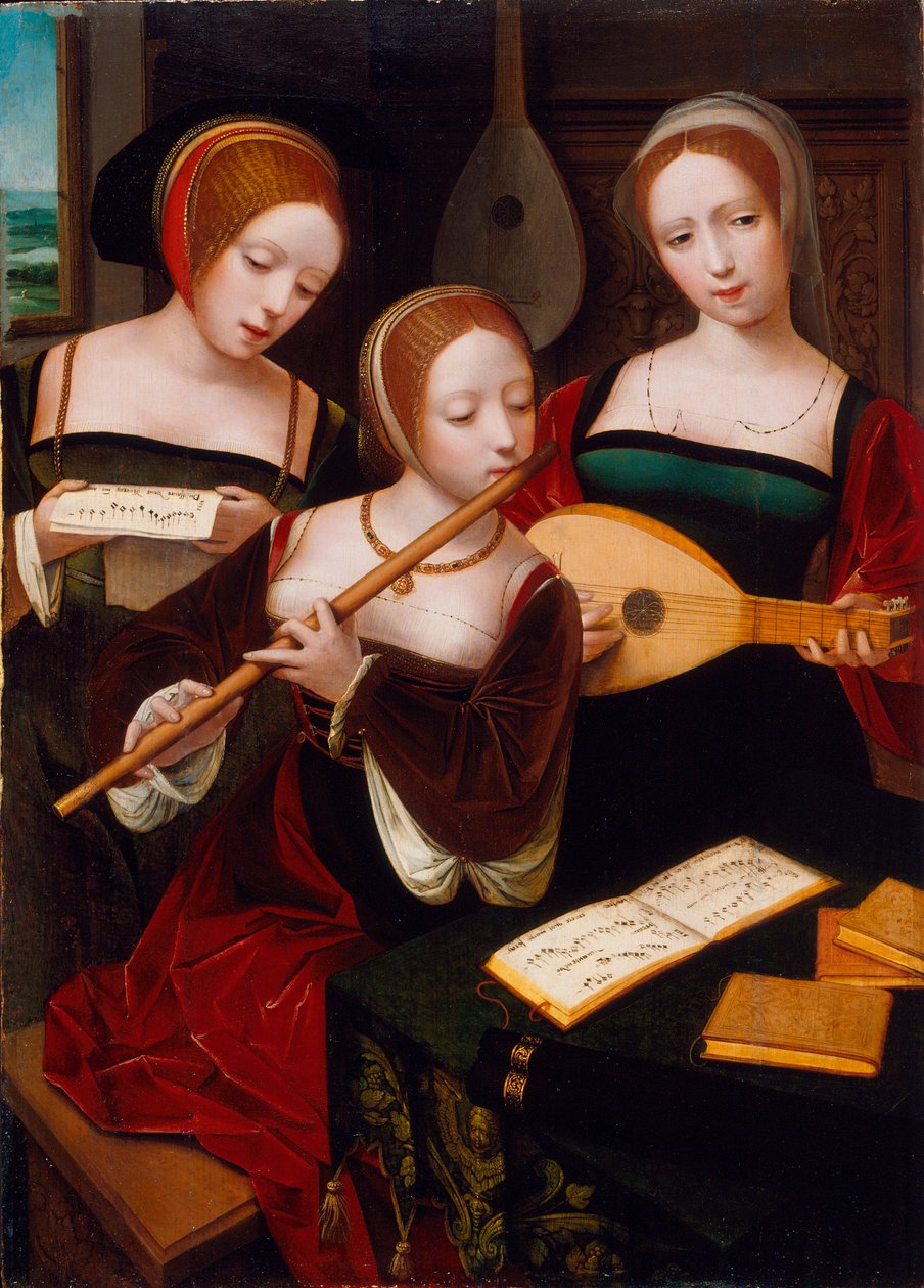 Tre musicisti, c.1530 da Master of the Female Half Lengths