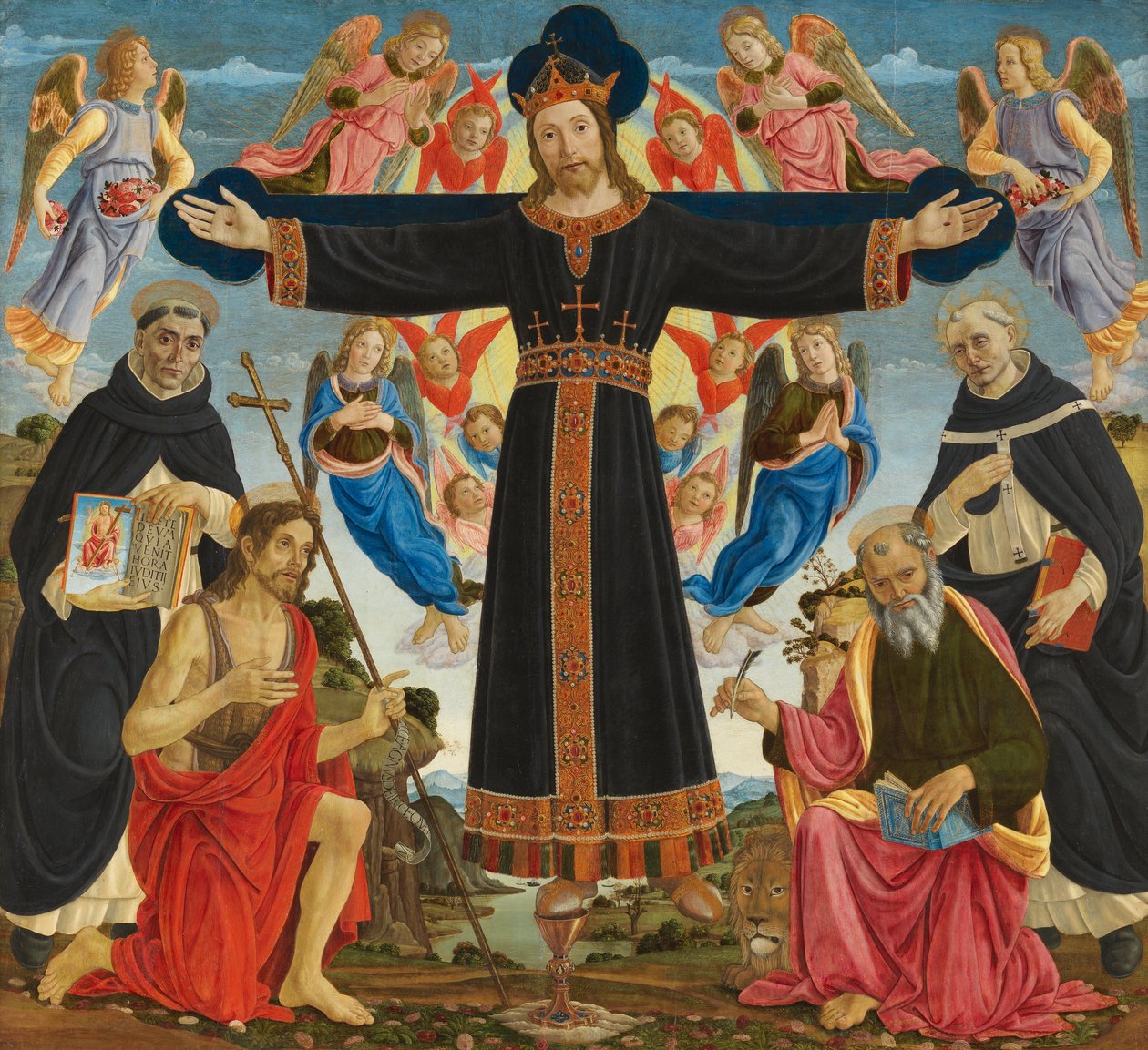Cristo sulla croce con i santi Vincenzo Ferrer, Giovanni Battista, Marco e Antonio, c.1491-5 da Master of the Fiesole Epiphany