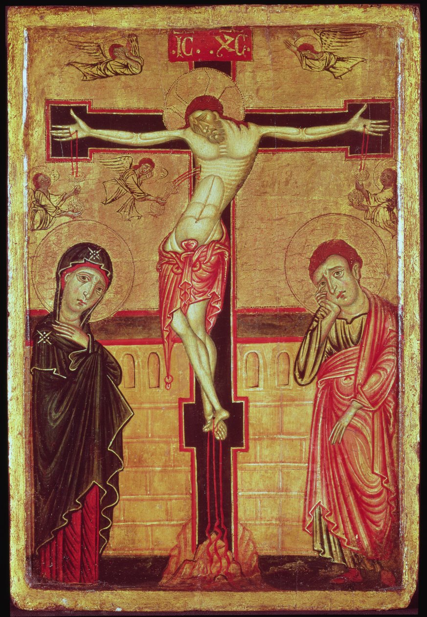 Cristo sulla croce, con la Vergine Maria, San Giovanni Evangelista e cinque angeli da Master of the Magdalene Altarpiece