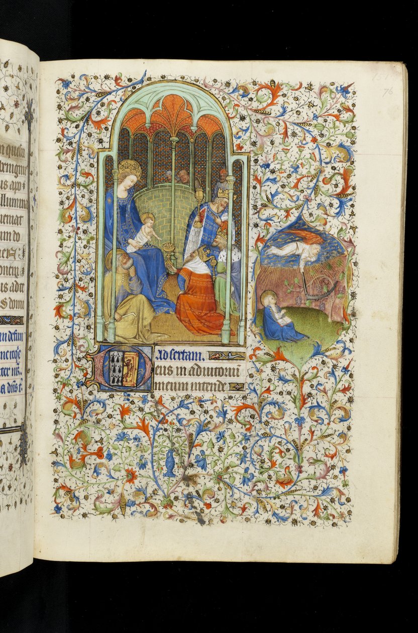 Ms 62 f.76r Adorazione dei Magi; San Giovanni e angelo con falce, da un Libro d