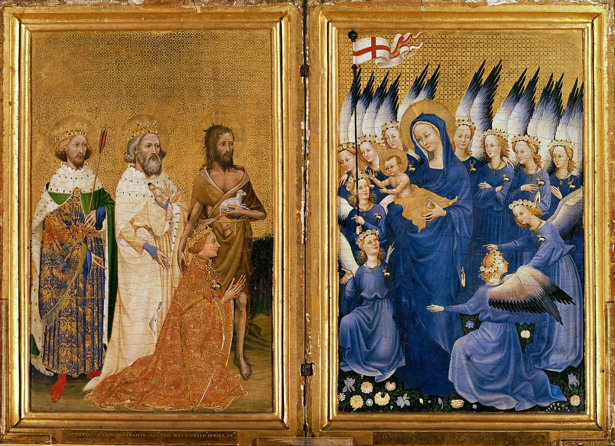 Riccardo II presentato alla Vergine e al Bambino dal suo santo patrono Giovanni Battista e dai santi Edoardo ed Edmondo, c.1395-99 da Master of the Wilton Diptych