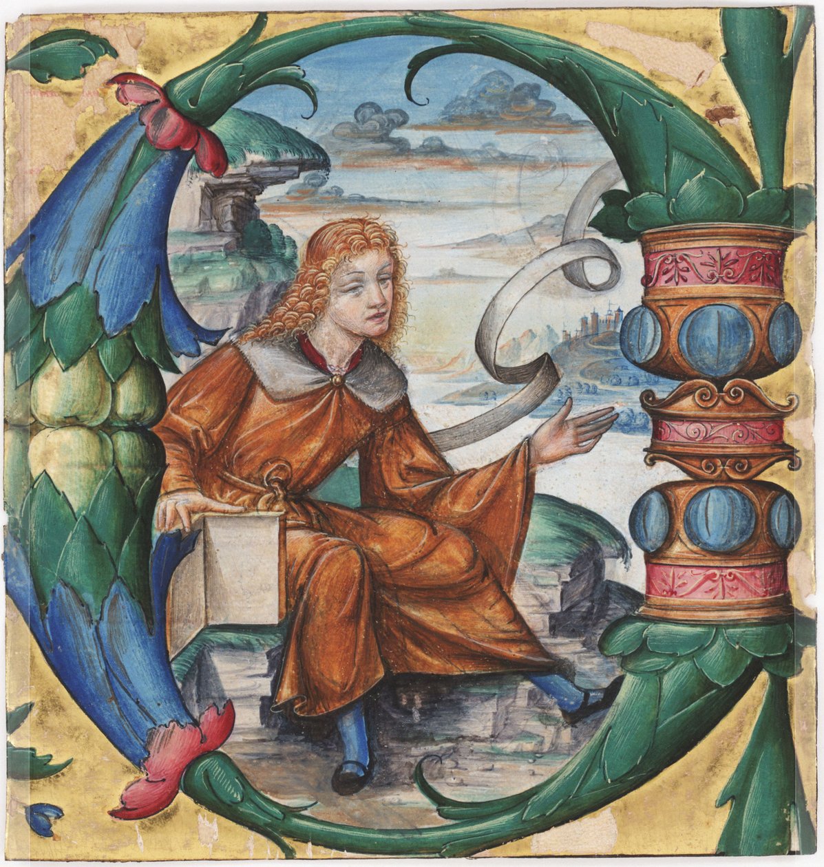 Graduale, ritaglio con una iniziale istoriata C di San Giovanni Battista, da un antifonario, Milano, 1515 (tempera e inchiostro su pergamena) (recto di 3587462) da Master B. F. 16th century Master B. F. 16th century