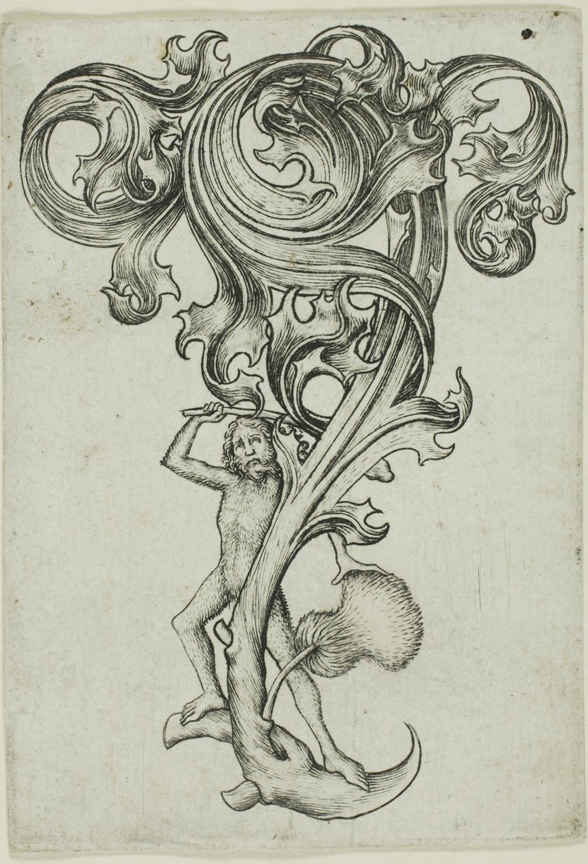 Ornamento di cardo con uomo selvaggio da Master E.S.