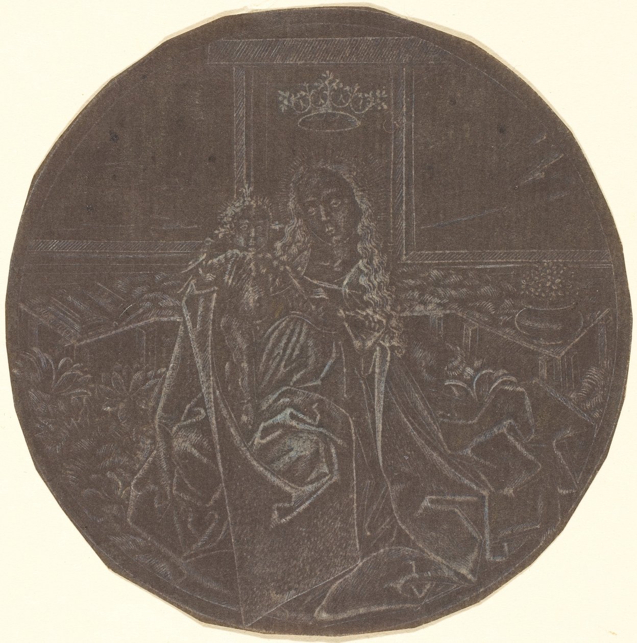 La Madonna e il Bambino in un giardino da Master E.S. Facsimile