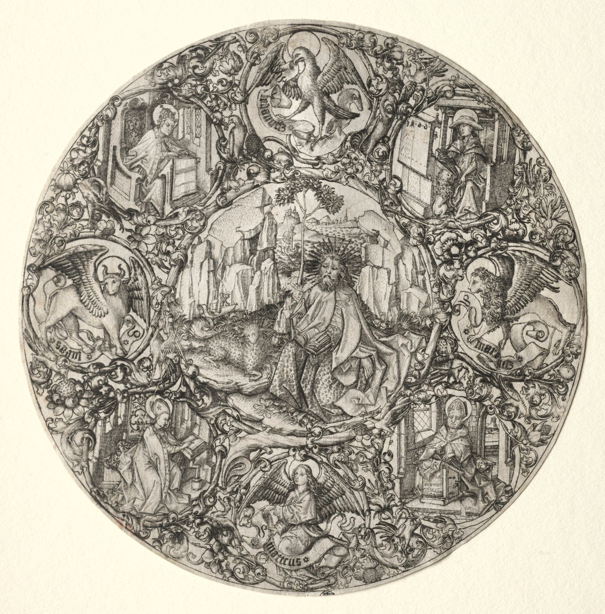 San Giovanni Battista circondato dagli Evangelisti e dai Quattro Padri della Chiesa Latina, 1466 da Master E. S.