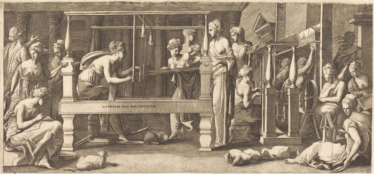Penelope e le sue ancelle che tessono da Master FG, after Francesco Primaticcio