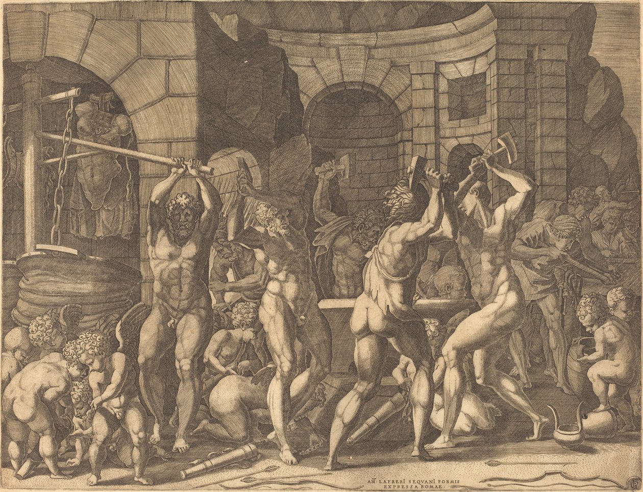 Vulcano e i Ciclopi che Forgiano Frecce da Master FG, after Francesco Primaticcio