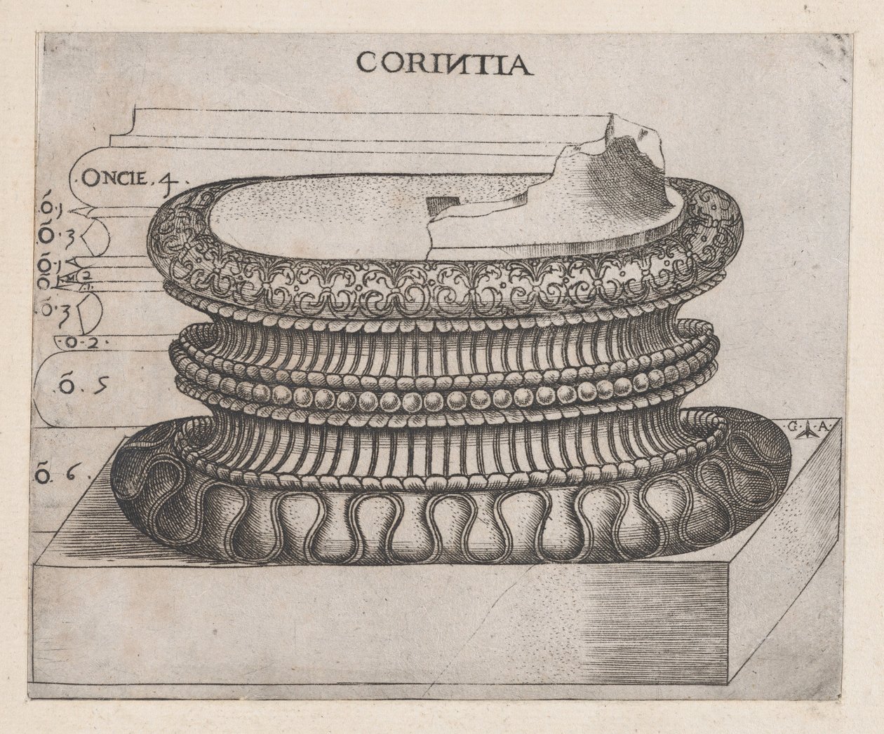 Speculum Romanae Magnificentiae: base corinzia, ca. 1537 da Master GA